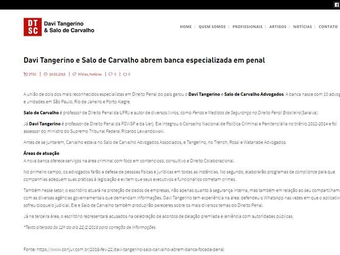 Trecho da página de projeto